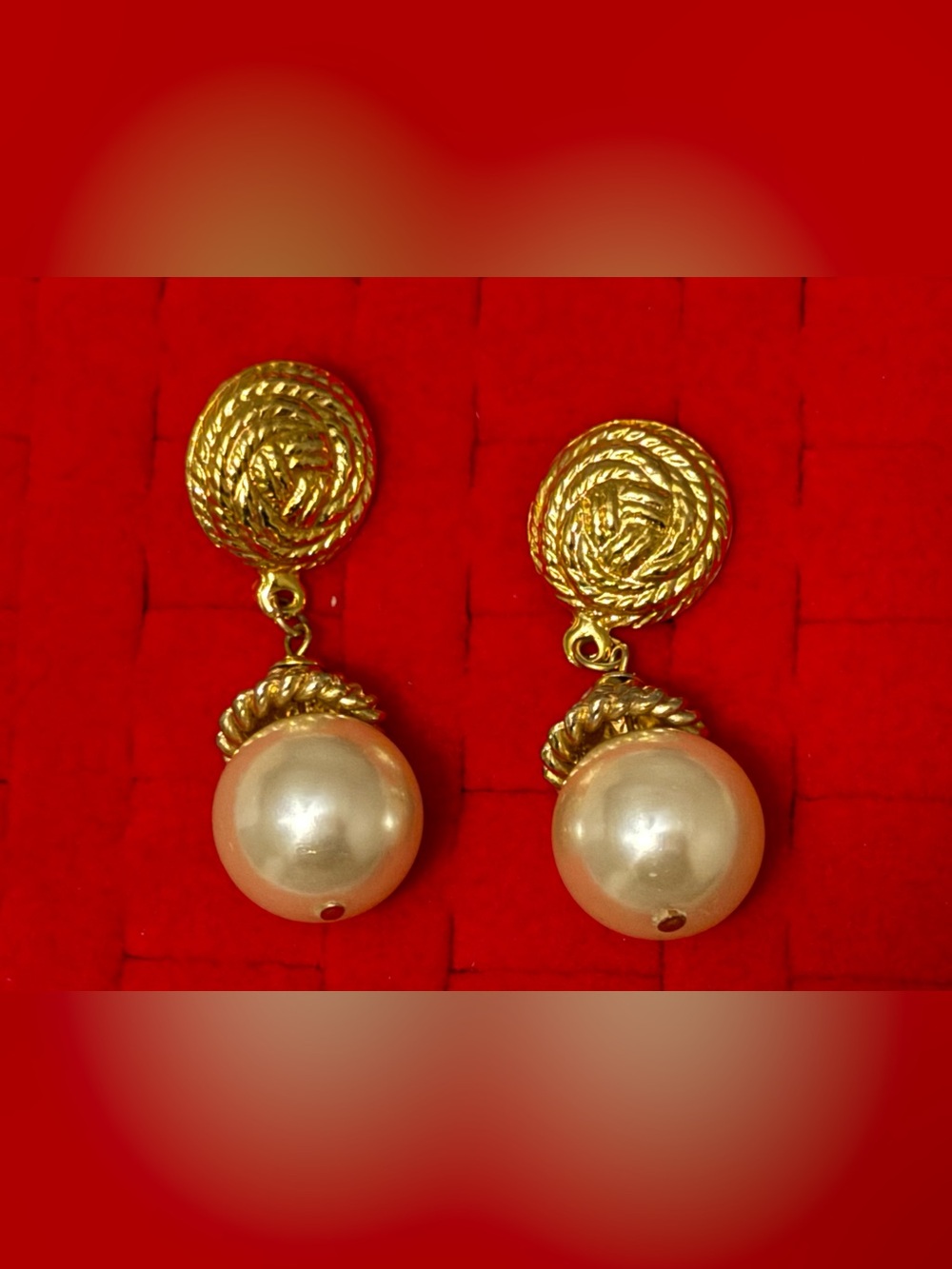 Vintage Gold Rope Pearl Drop Earrings - Classic Women's Jewelry